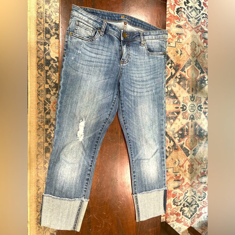 Distressed Kut from the Kloth Cuffed Capri Denim Jeans